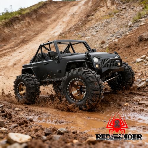REDSPIDER 4PCS 1.9" RC Crawler Tires Mud Slingers (OD 95mm/3.75") & Beadlock Wheels, Deep Dish -10.4mm Negative Offset Rim for 1/12 MJX H12Y, MN128, MN82S, (Brown) - color: Brown