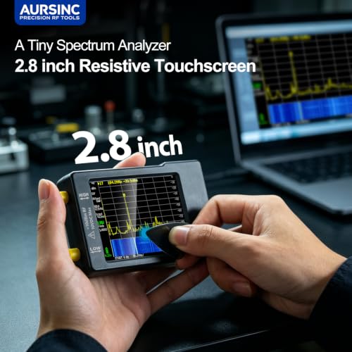 Portable Tinysa Spectrum Analyzer, AURSINC V0.3.1 Handheld Frequency Analyzer, Signal Generator 100kHz to 960MHz MF/HF/VHF UHF Input ESD Protected Function with 2.8 inch Touchscreen