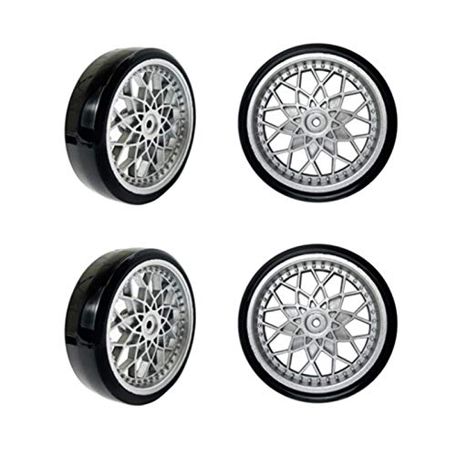 4Pcs Vgoohobby Hard Plastic RC Car Drift Tires Wheel Rim with 2Pcs 5mm Metal Hub Hex Adapter Coupling Compatible with WPL D12 1/10 RC Car (Silver) - color: Silver