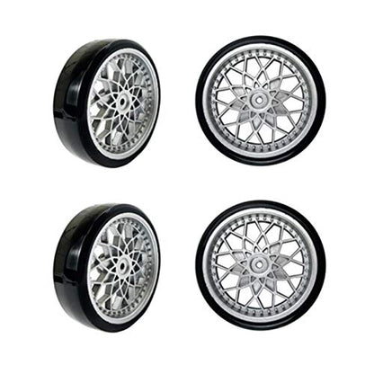 4Pcs Vgoohobby Hard Plastic RC Car Drift Tires Wheel Rim with 2Pcs 5mm Metal Hub Hex Adapter Coupling Compatible with WPL D12 1/10 RC Car (Silver) - color: Silver