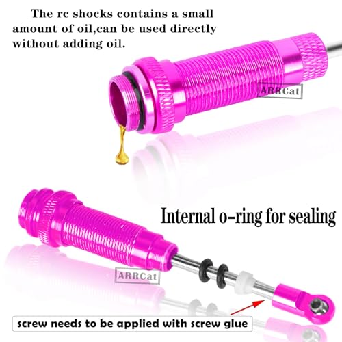 4PCS All Aluminum Front Rear RC Shocks Upgrade Parts for 1/10 Slash 4x4 Rustler 4X4 Stampede 4X4 Hoss 4X4, ARRCat Big Bore RC Shock Absorber Hops up,Replace 5862,Rose/Pink - color: Rose (Upgrades to Prevent oil leakage)