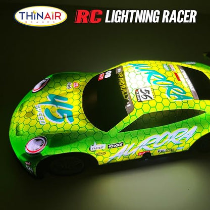 Nature Bound RC Lightning Racer - High-Speed, Light Up Chassis, Radio Controlled Race Car, 1:40 Scale, Blue (Green) - color: Green