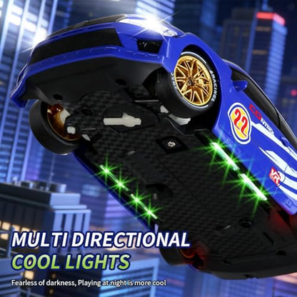 GoolRC RC Drift Car, 1/24 Scale Remote Control Car, 4WD RC Rally Car, 2.4GHz High Speed Electric Racing Vehicle with LED Lights and Drifting Tires for Adults (Blue) - color: Blue