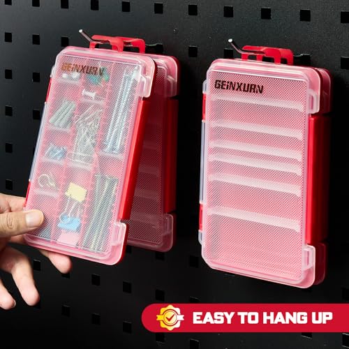 Geinxurn Small Flat Storage Parts Organizer, 2Pcs Red Portable Transparent Plastic Small Parts Tool Box with Removable Dividers, Screwdriver Bit Cases Storage(2 Pieces) - style: Flat-2pcs