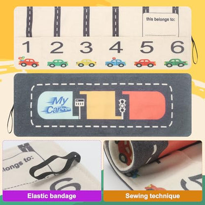 Car Storage Roll for Kids, Compatible with Matchbox & Hot Wheels 1:64 | Playmat, DIY Name, Travel Toy Compatible with Hot Wheels & Matchbox, Toddler Quiet Play Activity Mat for Airplane