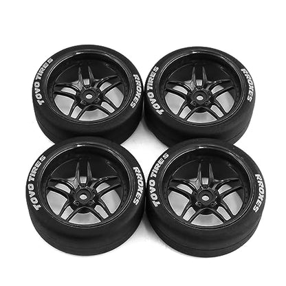 REDSPIDER 1:10 RC Drift Tires(4PCS) 12mm Hex RC Wheels and Tires Smooth Surface Rubber Tires Fit for 1/10 On-Road Drifting Car Traxxas HSP Tamiya HPI Kyosho (Black) - color: Black