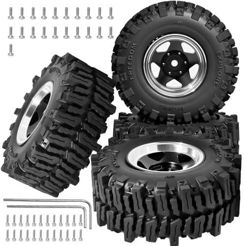 1.3" RC Beadlock Wheel Tires Set 64x26mm for SCX24 TRX4M, Black (4PCS) | Upgraded 1.45-inch Wheel for 1/24 SCX24 AX24 FCX24 1/18 TRX4M FMS RC Crawler Car Upgrade - color: Balck