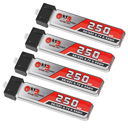 1S 3.7V 250mAh 30C LiPo Battery 4Pack Micro JST 1.25 for Tiny Whoop Drone | Crazepony 1S Blade Inductrix Battery Micro JST 1.25 Connector for Kingkong Tiny 6 Tiny Whoop FPV Racing Drone