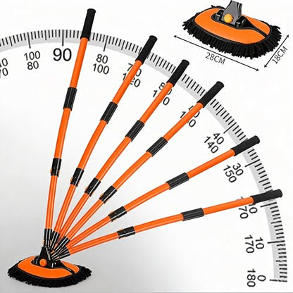 57'' Car Wash Brush with Long Handle Chenille Microfiber Car Wash Kit Mitt Retractable Bent Pole Car Wash Mop for Cars RV Truck Boat (Orange-2) - color: Orange-2