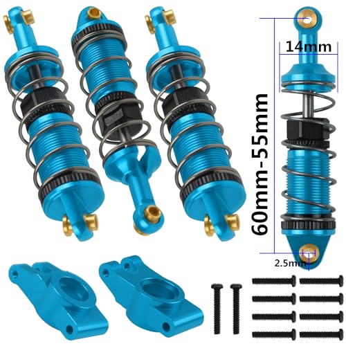 ShareGoo Aluminum Front Rear Swing Arm & Steering Knuckle Kit & Shock Absorbers & Shock Tower Mount Compatible with 1/14 MJX Hyper Go 14301 14302 RC Upgrade Parts (Blue) - color: Blue