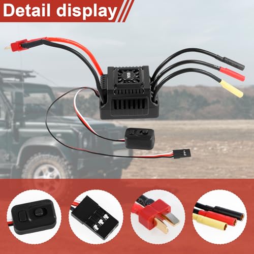 New Brushless Sensorless ESC, 60A Waterproof Dustproof Brushless Smart ESC, Sensorless Motor Combo, Multiple Protection Brushless ESC for 1/10 RC Car Truck Outdoor (T Plug)