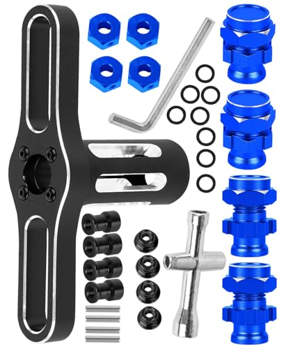 RC Upgrades Part Aluminum 17mm/12mm Wheel Hex/Nuts/Wheel Wrench for 1/8 Jato 4X4,1/10 Rustler/Slash/Stampede/Hoss 4X4 4WD VXL,Hex Hub Adapters Hops Up,Navy Blue(#9069#9086) - color: Navy Blue-(for 1/10）