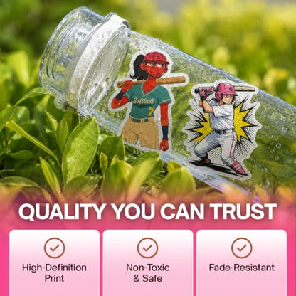 Premium 200 Pcs Pink Coquette Softball Stickers, Waterproof Vinyl | 200 Unique Designs Softball Sticker for Water Bottles, Laptops, Phone Cases, Journals, Scrapbooks, Softball Gifts & Girls - color: Pink Coquette Softball Stickers, size: 200 Pcs