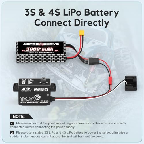 AGFRC A53BULW 34KG 16.8V Waterproof Low-Profile RC Servo | 0.08Sec Speed, 16.8V Direct Power, Brushless Motor, Programmable, Full Metal Gears, Fits 1/10 1/8 RC Cars