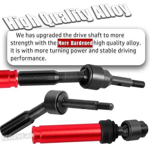 Drive Shaft Axles Upgrades Part for 1/10 Slash 4X4 VXL/Rustler 4X4 VXL/Stampede 4WD VXL,RC Steel #45 Front & Rear 4Pcs Driveshafts CVD w/Hex Hops Up,Red - color: Red - (Axles)