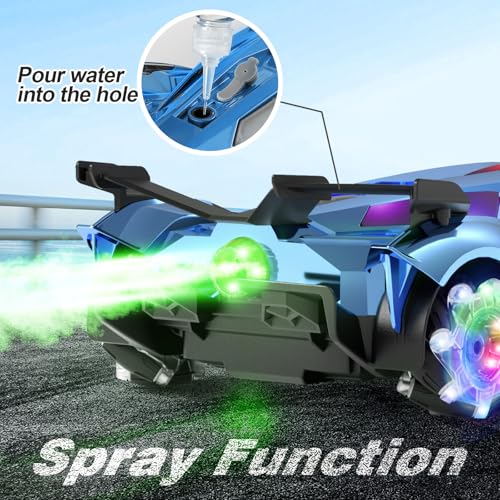 SASBSC Remote Control Car for Boys 4-7 8-12 Drift Rc Cars with 360° Rotation, Spray, Music & Lights 1:12 Rechargeable Rc Car Toys 10-12km/h Sport Race Toy Cars Gifts for Kids (Blue) - color: Blue