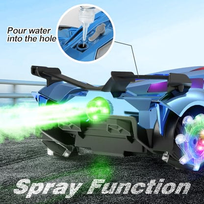 SASBSC Remote Control Car for Boys 4-7 8-12 Drift Rc Cars with 360° Rotation, Spray, Music & Lights 1:12 Rechargeable Rc Car Toys 10-12km/h Sport Race Toy Cars Gifts for Kids (Blue) - color: Blue