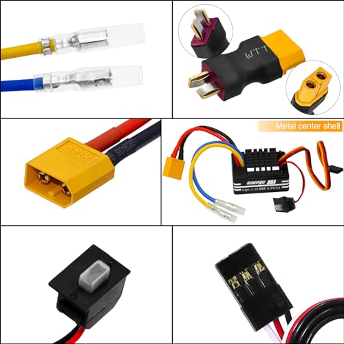 GOUPRC 2S-3S LiPo Metal 80A Brushed ESC Electronic Speed Controller T-plug/XT60 Plugs for 1/10 RC Car RC Boat for use with 540/550/750 Motors - color: Black