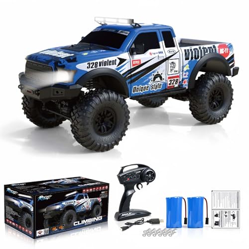 RC Cars RC Crawler 1/10 Scale RTR Remote Control Car 4WD 2.4GHz Brushed Offroad Racing Hobby Grade Model Vehicle with LED Lights 2Pcs Battery Toy for Kids and Adults - color: F-blue