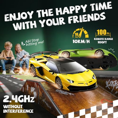 AEROQUEST Lamborghini Remote Control Car, 1:24 Scale Electric Sport Racing Hobby Toy Car Lamborghini Model Vehicle for Boys Girls Birthday Gifts, Yellow | Officially Licensed,Birthday Gift,Toys for ages 3-8,Aventador SVJ Mode,Electric Sport Racing,Hobby R