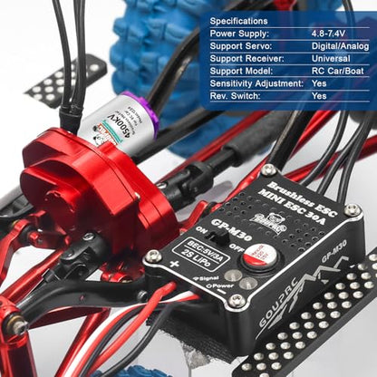 GOUPRC Upgrade 30A Brushless ESC & 1224 4500KV Brushless Outrunner Motor with Transmission for SCX24 RC Crawler Axial 1/24 RC Crawler Buggy Truck - color: Red Transmission