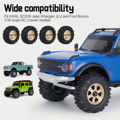 HobbyPark Brass Wheels and Tires for 1/30 Axial SCX30 Upgrades RC Crawler Parts 33x14mm 0.7" Tire with Foam Inserts, Set of 4 (Gold-6 Spokes Rims) - color: Gold-6 Spokes Rims