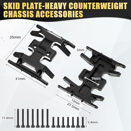 Skylety 7PCS RC Upgrade Kit Compatible with Axial SCX24 1/24 Crawler, 40mm Oil Filled Shock Absorbers, Brass Skid Plate, Steel Drive Shaft, Heavy Counterweight Chassis Parts