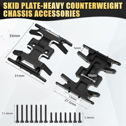 Skylety 7PCS RC Upgrade Kit Compatible with Axial SCX24 1/24 Crawler, 40mm Oil Filled Shock Absorbers, Brass Skid Plate, Steel Drive Shaft, Heavy Counterweight Chassis Parts