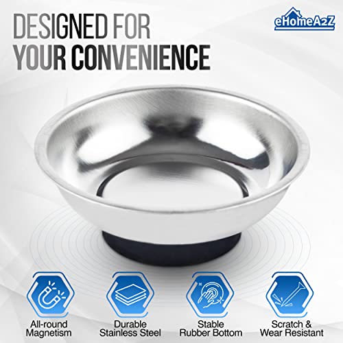 Magnetic Tray 3-Piece Set, Round Stainless Steel Magnetic Parts Trays for Screws, Nuts, Bolts, Pins and Small Tools, Magnetic Bowls for Garage, Workshop and Automotive Repair