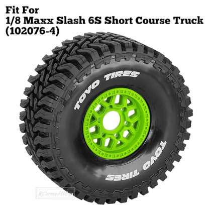 RC Wheels and Tire for 1/8 Maxx Slash 6S Short Course Truck(102076-4),All-Terrain Rubber Tyres w/Foam Insert,Replacement for #10272,Green - color: Green(4pcs)
