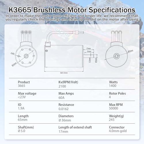 SurpassHobby 3665 Brushless Motor 2100KV High Speed Waterproof Motor for Most of 1:10 Scale RC Truck On Road Off Road Car Update Parts - size: 2100kv