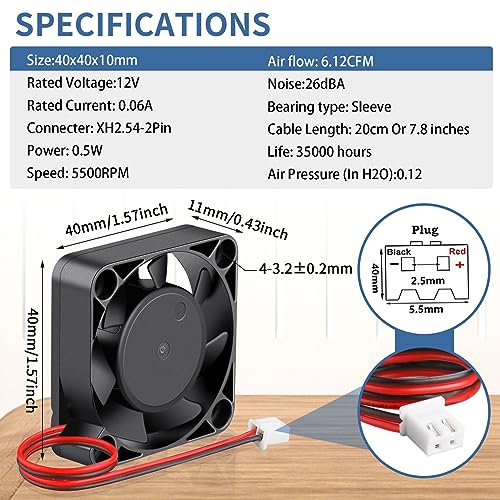 Wathai 4Pack 12 Volt 40mm 4010 DC Brushless Cooling Fan 12V 2Pin 40X40X10mm | Small DC fan for DVR and 3D Printer Hotend Extruder or DIY Small Appliances Series Repair Replacement - style: 12V 2P Sleeve