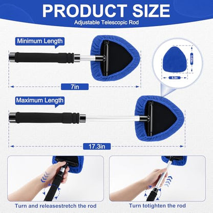 JUSTTOP Windshield Cleaner Tool, Car Interior&Exterior Window Cleaning Tool with Extendable Handle & 4 Reusable Microfiber Pads, Auto Glass Wiper Brush Kit for Cars (Blue) - color: Blue