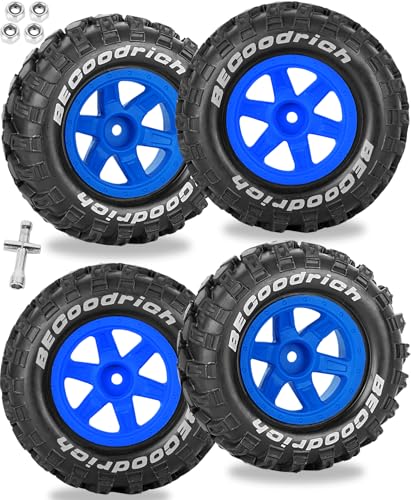 RC Wheels and Tires Off-Road Buggy Tires for 1/12 1/14 1/16 RC Off Road Monster Truck E-REVO Summit REDCAT HPI SAVAGEGT-2XS Volcano-16,1/12 1/14 1/16 Wheels Tires Set Pre-glued,Navy Blue