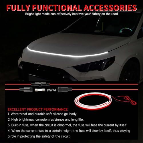 71 inch Car LED Hood Light Strip Universal 12V Flexible Waterproof Daytime Running Lights Car Dynamic Scan Start-up Under Hood Light Strip Compatible with Ford Chevy Silverado GMC Dodge Ram - color: White Light, size: 71 Inch