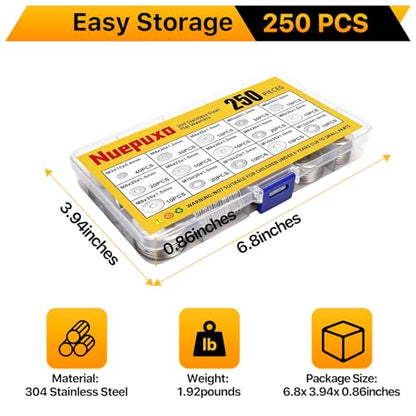 250PCS Flat Washers Assortment Kit, 304 Stainless Steel Washers | Fender Washers, 15 Sizes (M3 M4 M5 M6 M8 M10 M12) Metric Metal Washers for Screws and Bolts, Automotive Industrial Home Use - style: 250PCS (Metric)