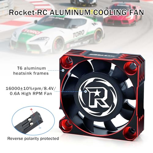 2 Pack Aluminum Motor Cooling Fan 40mm,16000RPM RC Car Fan ESC Heatsink for 1/10 1/8 Brushless Motor RC Car (Black Red) - style: 2pack Black Red
