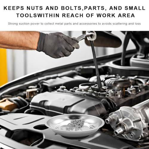 2 PCS Magnetic Parts Tray Set, Stainless Steel 6" Round Magnetic Trays, Mechanic Tool Tray Holder for Screw, Sockets, Bolts, Nuts, Small Metal Parts - color: 6" Round