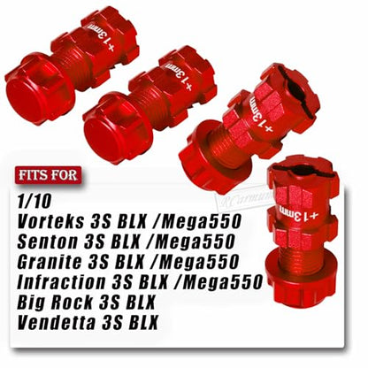 RC Wheel Hex for 1/10 Senton Granite Big Rock Vorteks 3S,Senton Granite Mega550 Infraction Mega570,13mm Extended Wheel Hub Drive 14 to 17mm with Anti-dust Cap Nuts 17mm Alum,Red - color: Red(1 Set)