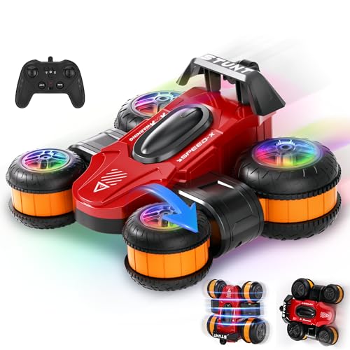 High Speed Remote Control Drift Car for Kids for Boys and Girls Ages 3-16 | 360 Degree Rotating Deformation Stunt RC Cars, 4WD Drift RC Stunt Car with Light for Christmas, Birthday, Party Gifts (Red) - color: Red