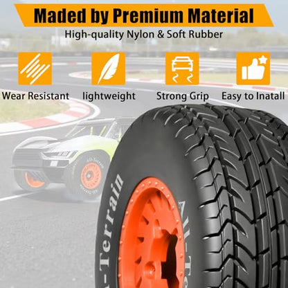 1/10 RC Short Course Truck Rubber Tires & Nylon Rims- 12mm/17mm Hex, Orange | All-Terrain Tires and Wheels Compatible with 1/10 Traxxas Slash 4WD 2WD Arrma Senton Axial Losi Redcat RC Buggy, 4-Pack - color: Orange
