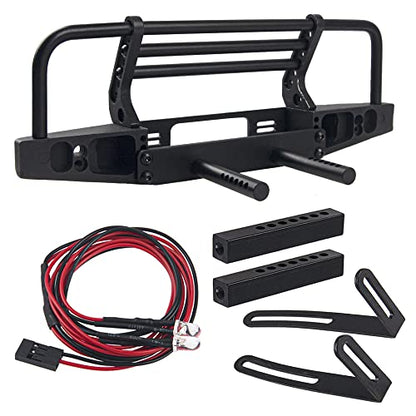 Aluminum Front Bumper with LED Headlights Tow Hook Compatible with Traxxas TRX-4 TRX4 Axial SCX10 SCX10II 90046 90047 1/10 RC Crawler Car