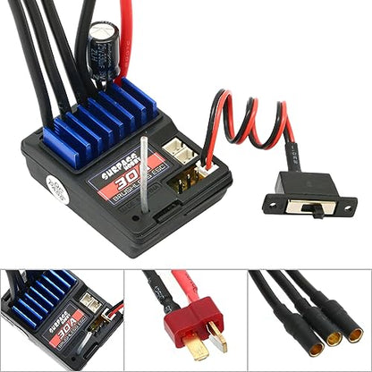 Havcybin 2.4G CH2 RC Transmitter and Receiver Waterproof 2845 3100KV Brushless Motor 30A ESC 3 in 1 Comb Set for RC Car Boat - color: Red-2