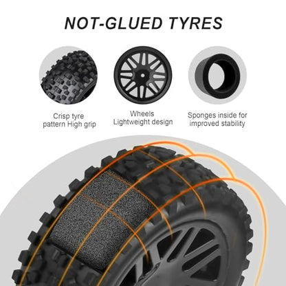 HobbyPark Front & Rear Wheels and Tires 12mm Hex Hub with Foam For Redcat Shockwave, Tornado Epx,S30 1/10 Off Road Buggy (Pack of 4)