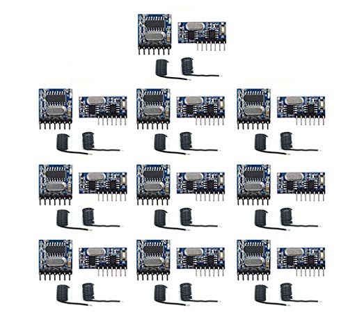 QIACHIP 10 Pack Wireless 433Mhz RF Module Receiver and Transmitter Remote Control Built-in Learning Code 1527 Decoding 4 Channel Output (Transmitter and Receiver kit) - style: Transmitter and Receiver kit (10-pack)