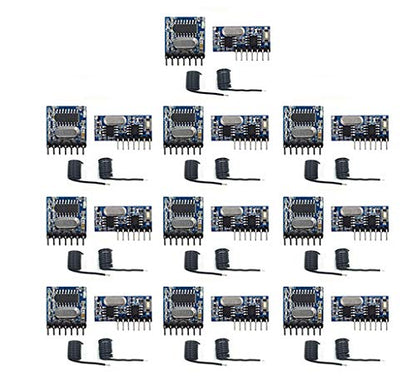 QIACHIP 10 Pack Wireless 433Mhz RF Module Receiver and Transmitter Remote Control Built-in Learning Code 1527 Decoding 4 Channel Output (Transmitter and Receiver kit) - style: Transmitter and Receiver kit (10-pack)