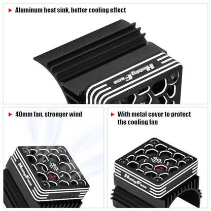 40mm RC Cooling Fan with Heat Sink and Metal Cover RC Electric Motor Fan with Heatsink for 1/8 RC Car 4074 4274 1515 1512 Motor, Black - color: Black