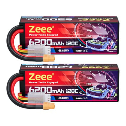 Zeee 3S Lipo Battery 6200mAh 11.1V 120C Hard Case RC Battery with XT60 Connector for 1/8 1/10 Scale Vehicles RC Car Tank Trucks Racing Models(2 Pack)