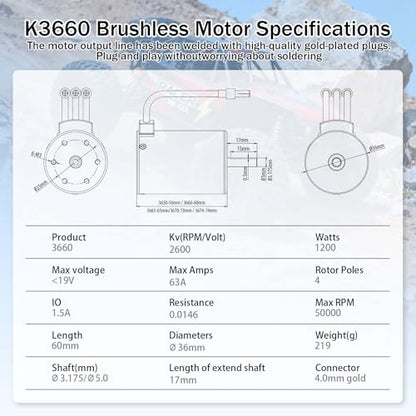 Surpass 3660 Brushless Motor 2600KV for 1/10 RC Truck On Road Off Road Car | Waterproof Shaft 3.175mm Motor, High Speed and High Torque, 4 Pole Brushless motor for 1/10 Scale Rc Car - style: KK3660 Motor 2600KV
