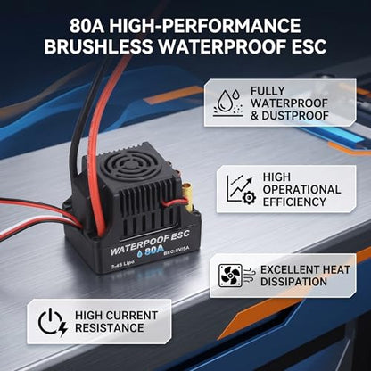 VBESTLIFE 80A Brushless ESC, RC 80A Brushless ESC Electronic Speed Controller for 1/8 RC Car Upgrade Parts